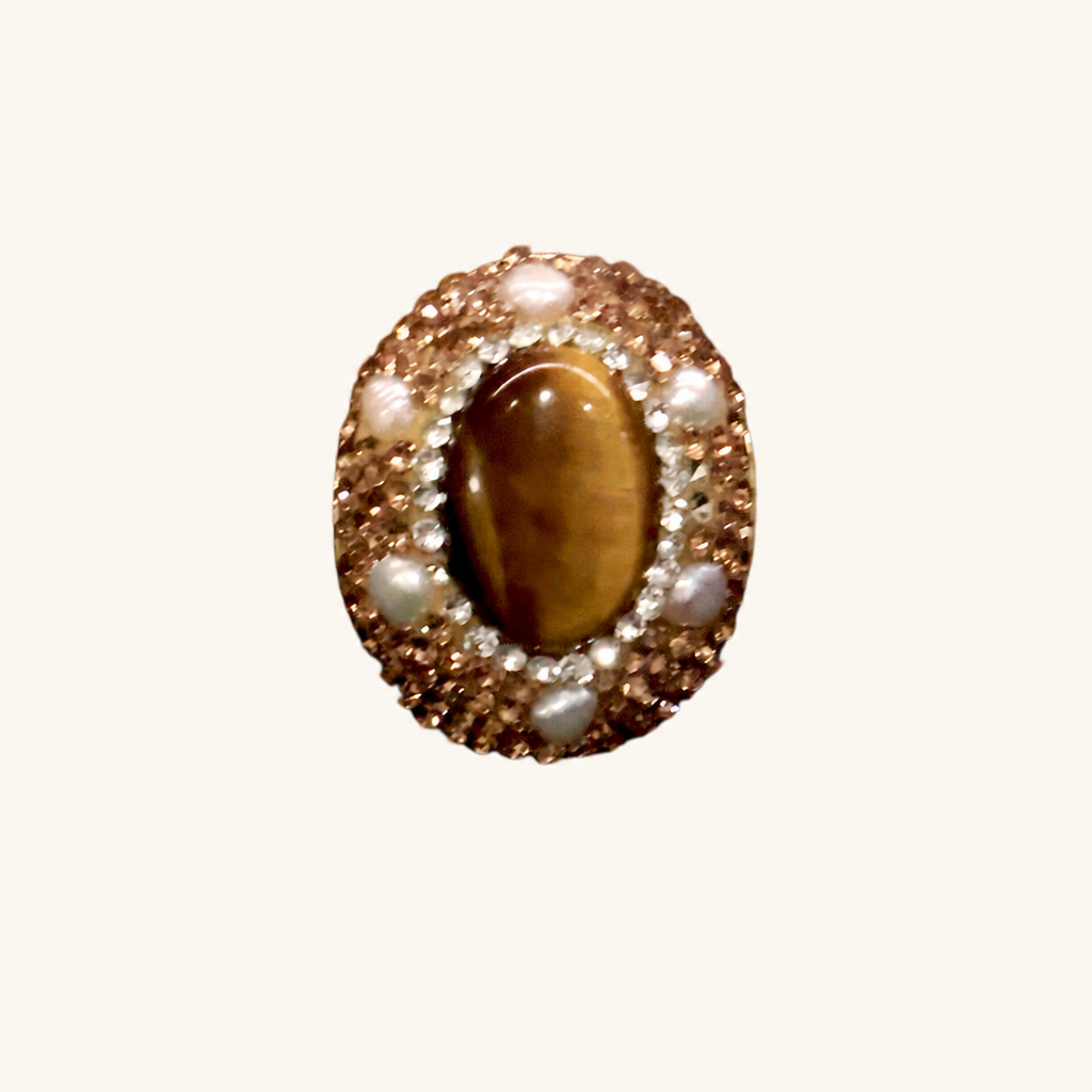 خاتم اللؤلؤ وعين النمر، صورة للمنتج — R-0006-brown — صورة 1