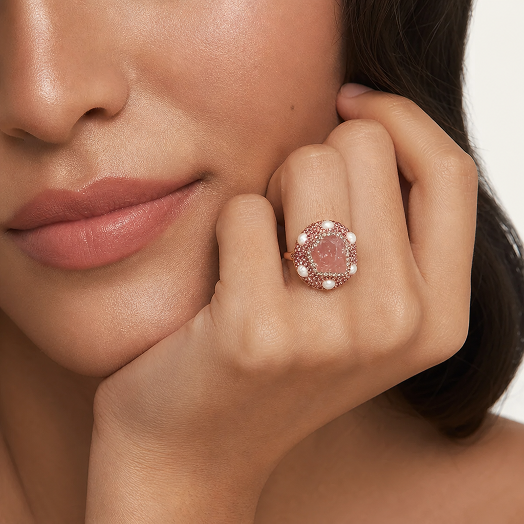 خاتم اللؤلؤ وعين النمر، صورة للمنتج — R-0006-pink — صورة 4