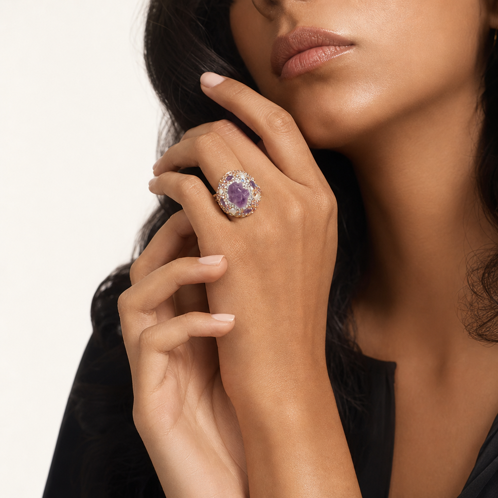 خاتم اللؤلؤ وعين النمر، صورة للمنتج — R-0006-purple — صورة 2