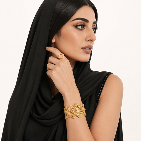 طقم مجوهرات هندسي ذهبي فاخر، صورة للمنتج — S-0019 — صورة 2